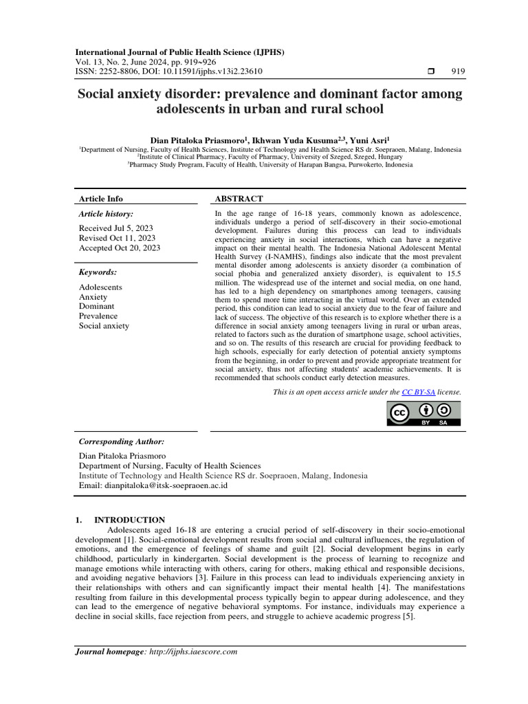 Social Anxiety Disorder Prevalence and D | PDF | Anxiety | Adolescence