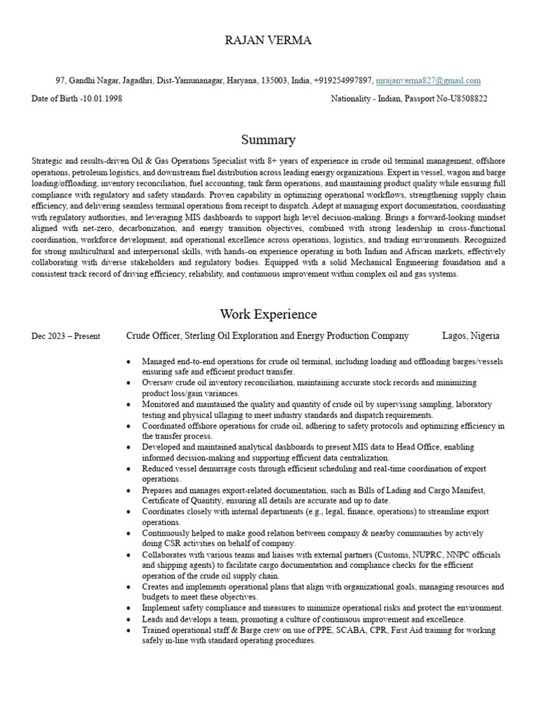 Rajan Verma Resume | PDF | Regulatory Compliance | Safety