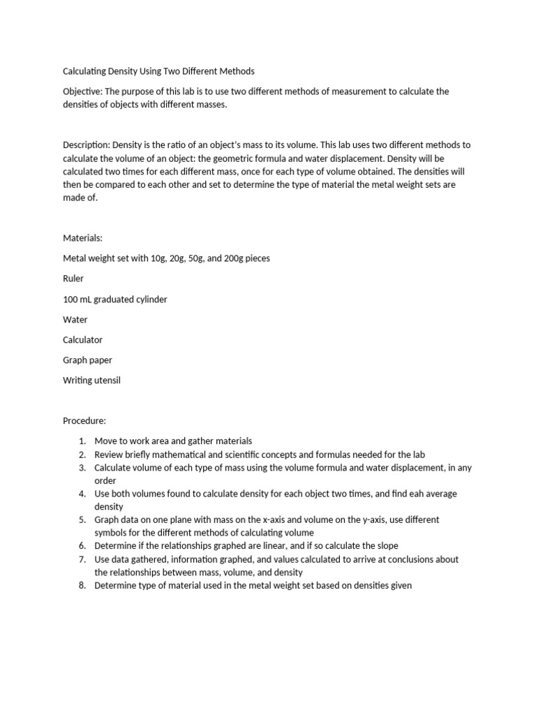 Calculating Density Using Two Different Methods | PDF | Density | Volume