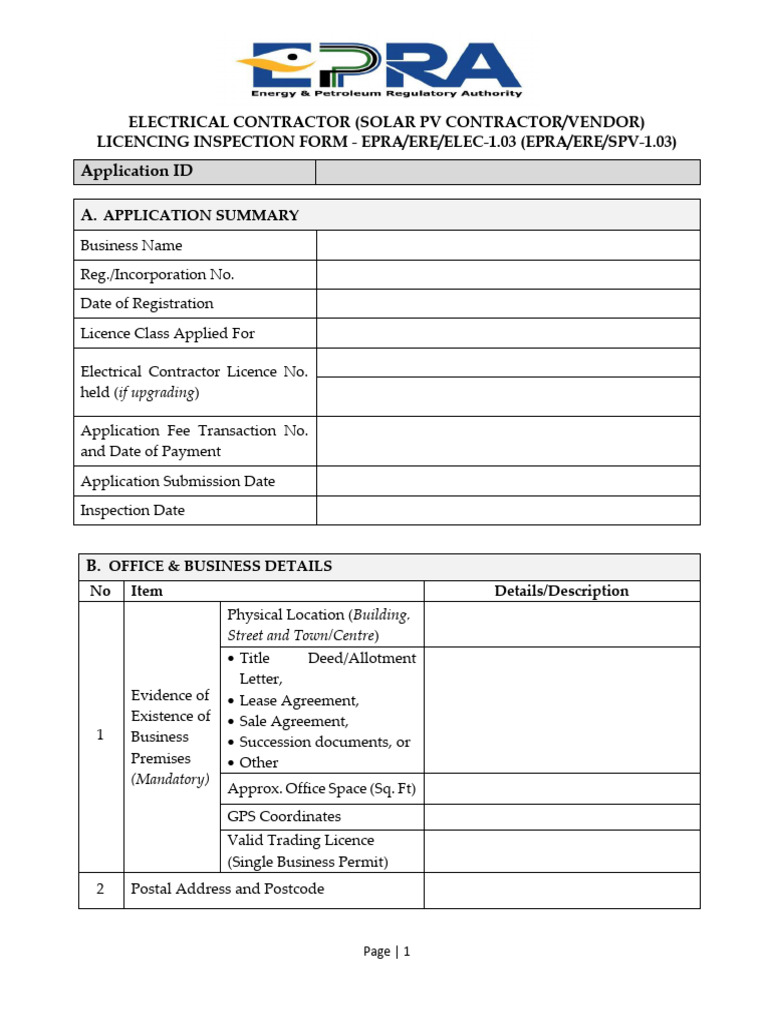 Electrical Contractors Premises Inspection Form-Revised - Jan2026 | PDF ...