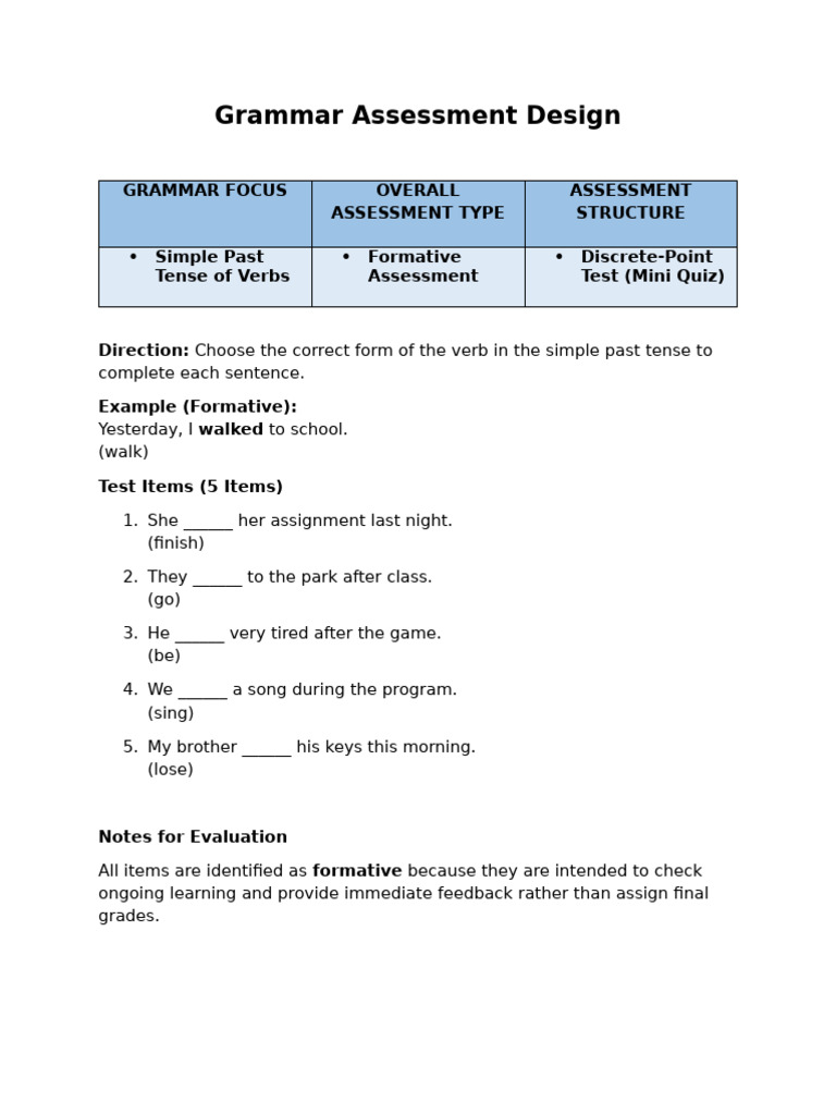 Grammar Assessment Design | PDF