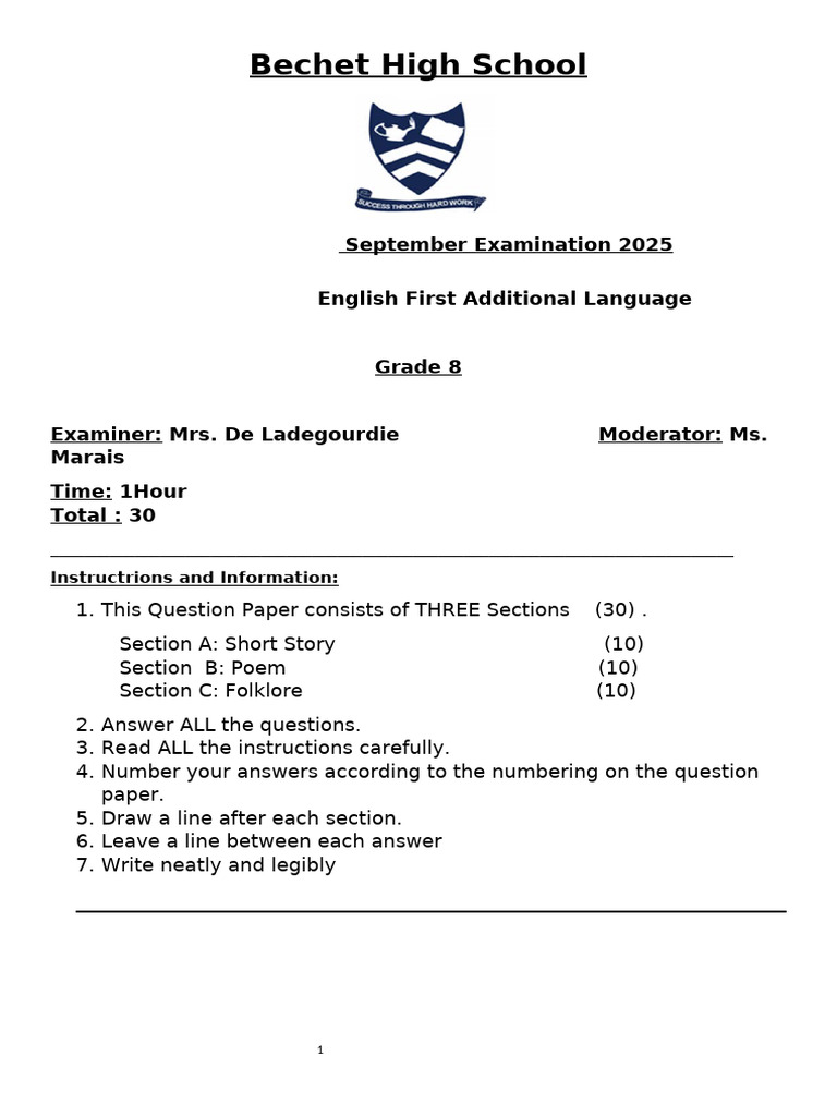 Grade 8 Eng Fal Term3 | PDF | Poetry