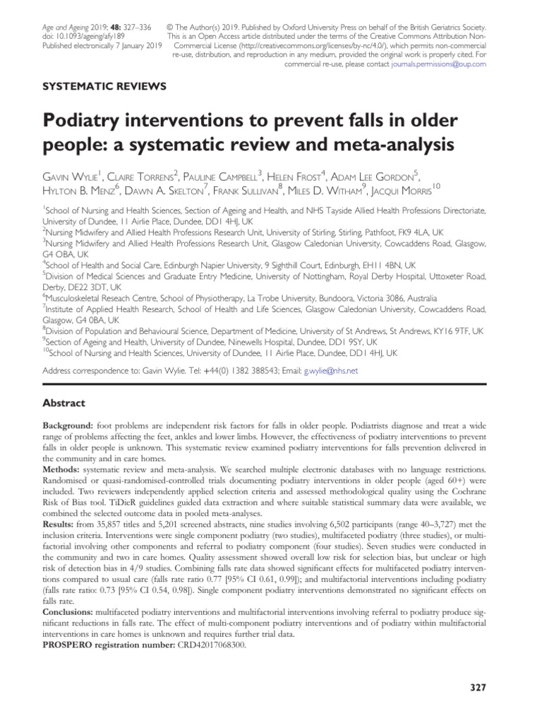 Podiatry Interventions To Prevent Falls in Older People: A Systematic ...