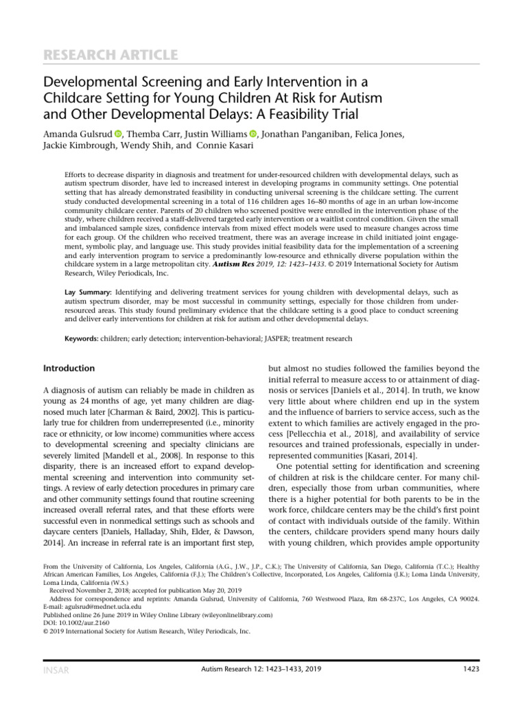 Or. Developmental Screening and Early Intervention in a Childcare ...
