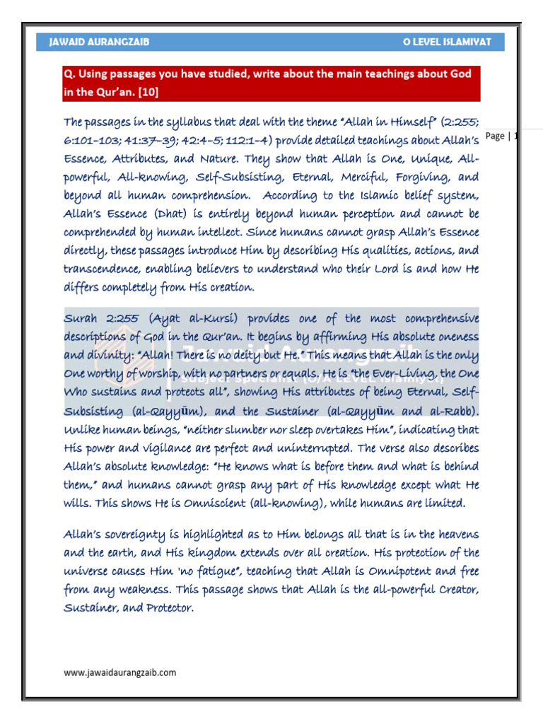Sampleeee For Igcse 0493 Islamic Studies | PDF | God In Islam ...
