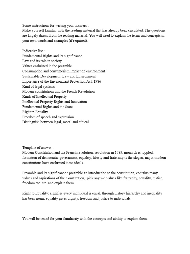 Indicative List of Questions | PDF