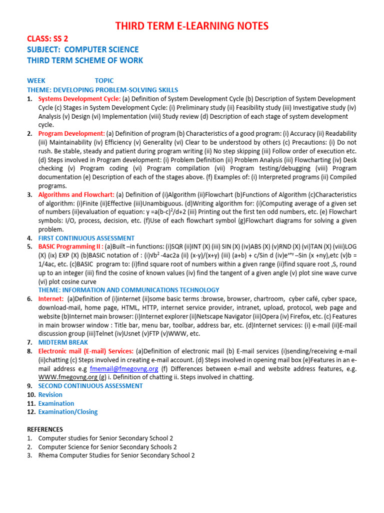 Ss 2 3rd Term Computer Science 2024_2025 | PDF | Programming | Computer ...
