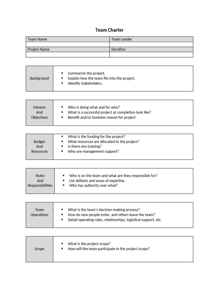 Team Charter Template | PDF
