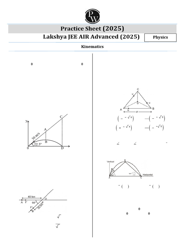 Kinematics - Practice Sheet (Extra) - Lakshya JEE AIR Advanced (2025 ...