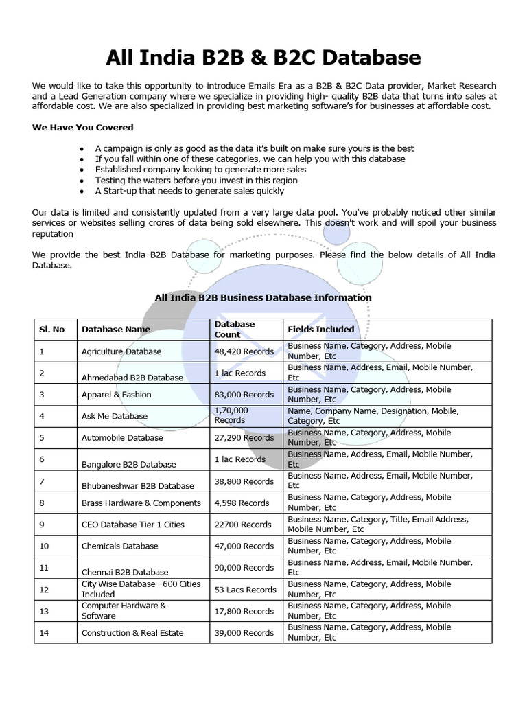 All India B2B & B2C Database Information | PDF | Banks | Payments