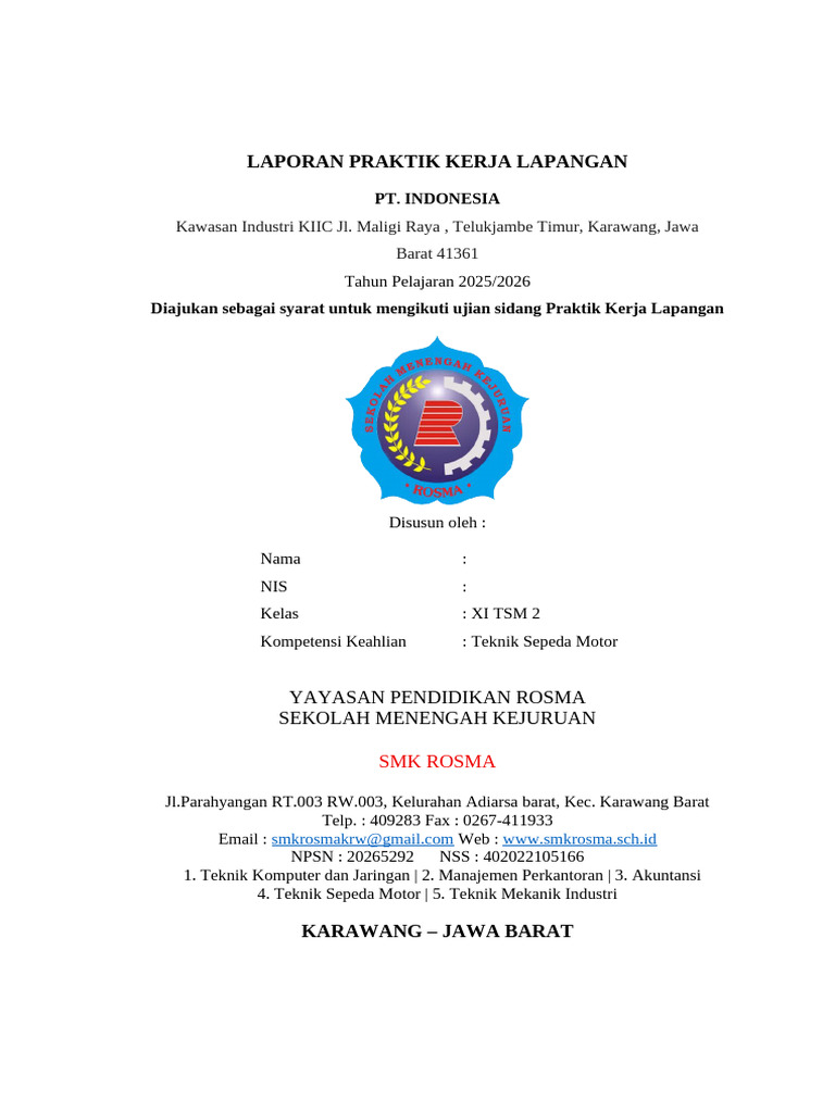 Format Contoh Laporan Pkl. | PDF
