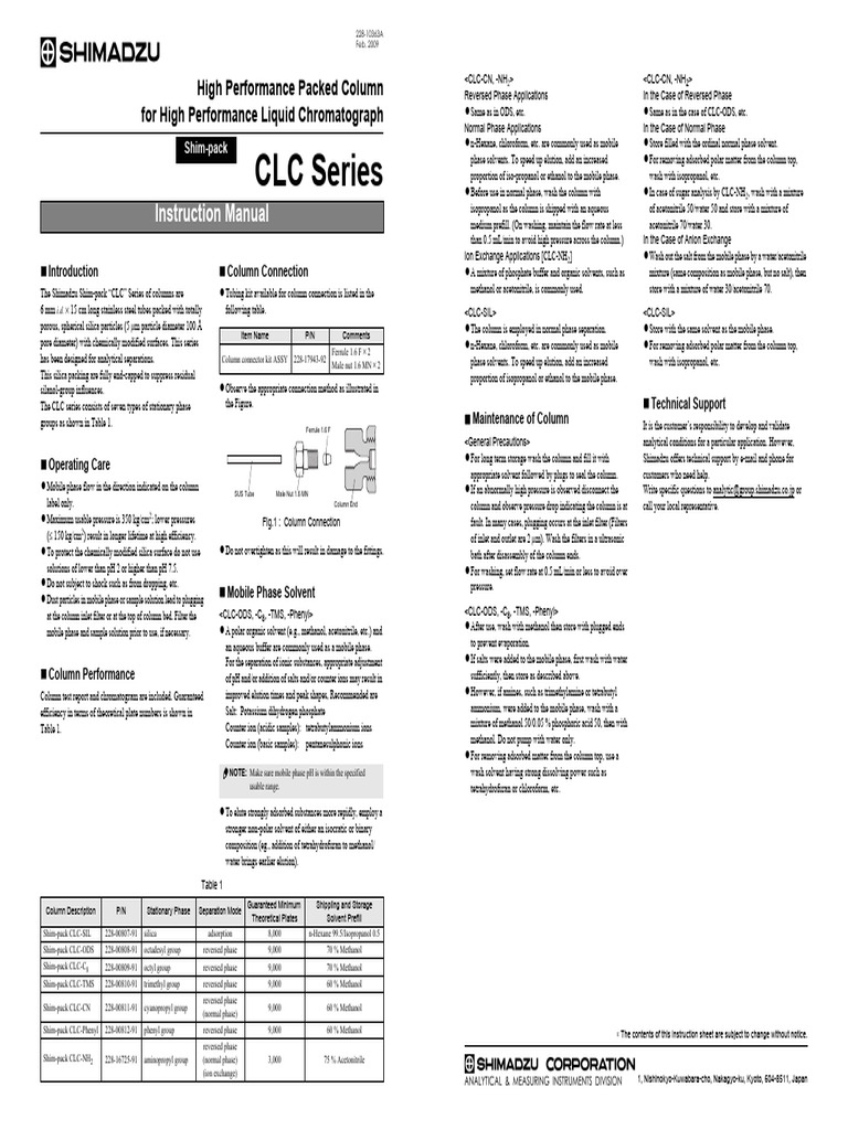 Shim-Pack Clc-Ods Column Manual | PDF | High Performance Liquid ...