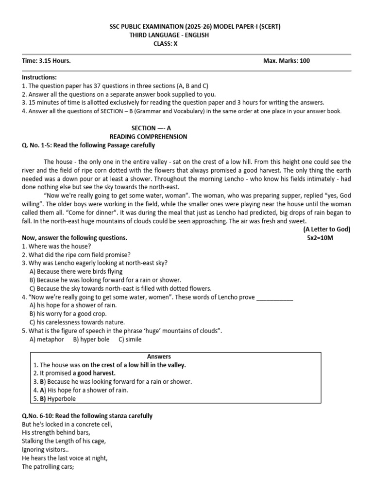 SSC Eng Papers 3+2 (SCERT & SSC Board) With Key | PDF | Water | Jewellery