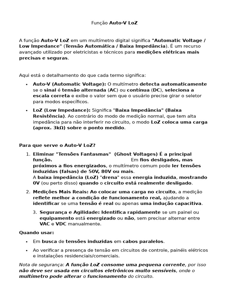 Função Auto-V LoZ | PDF