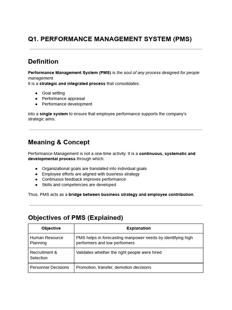 PMS Notes | PDF | Performance Appraisal | Goal Setting