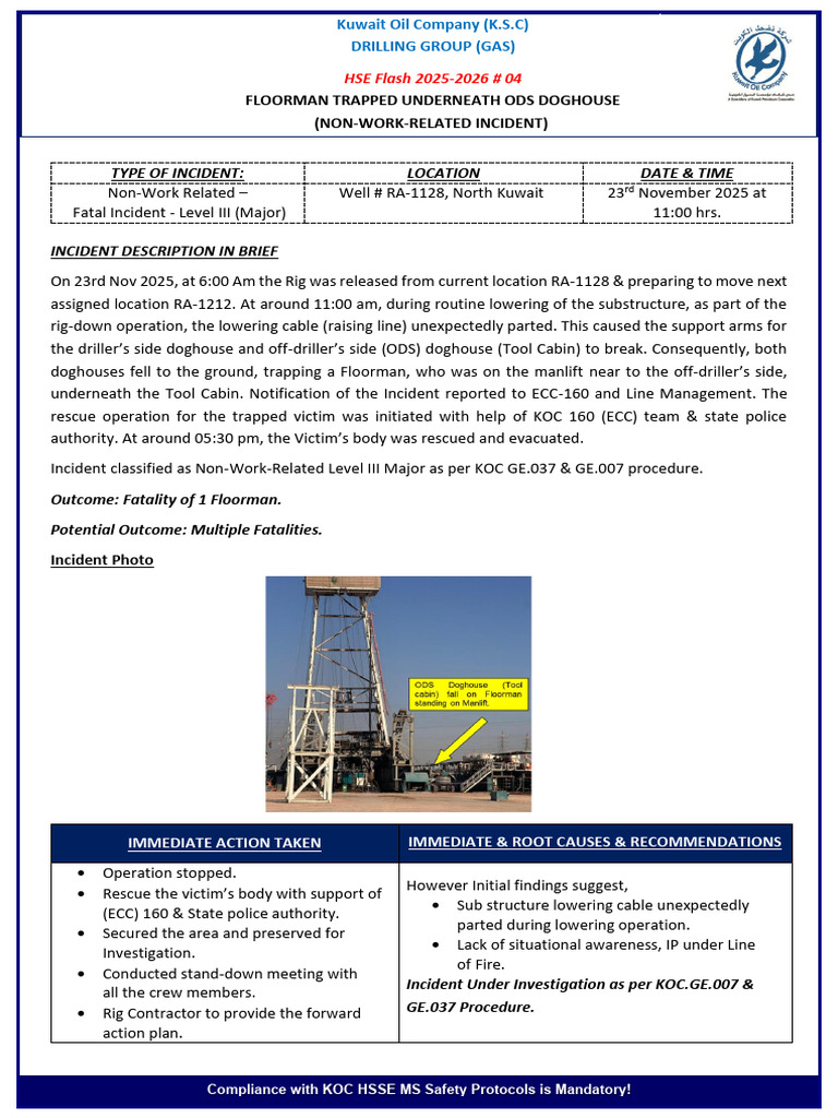 DG GAS HSE FLASH - Floorman Trapped Underneath OD_251127_114300 | PDF ...
