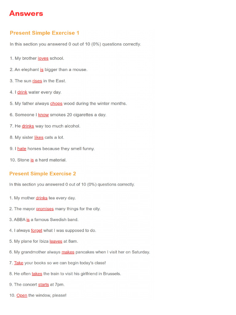 Easy English Grammar and Exercises - Answers | PDF | Languages ...