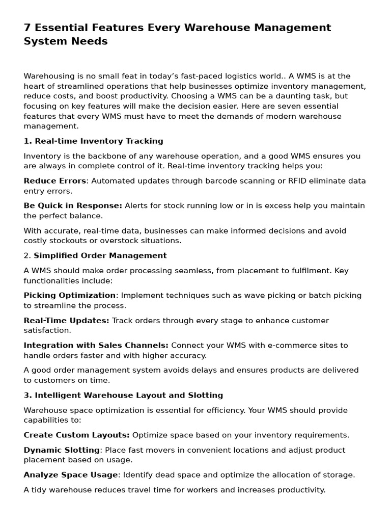 7 Essential Features Every Warehouse Management System Needs | PDF ...
