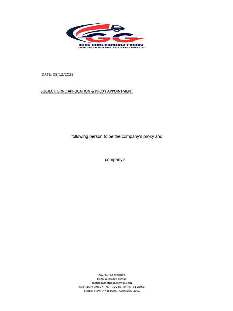 GG Distributoion BRNC Letter | PDF