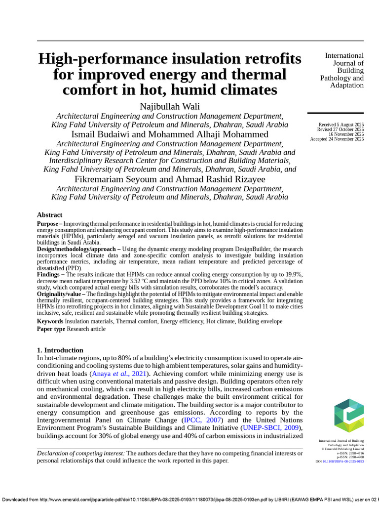 wali2026highperformance | PDF | Building Insulation | Energy Conservation