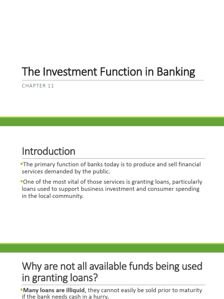 Chapter 11 The Investment Function in Banking | PDF | Banks | Loans