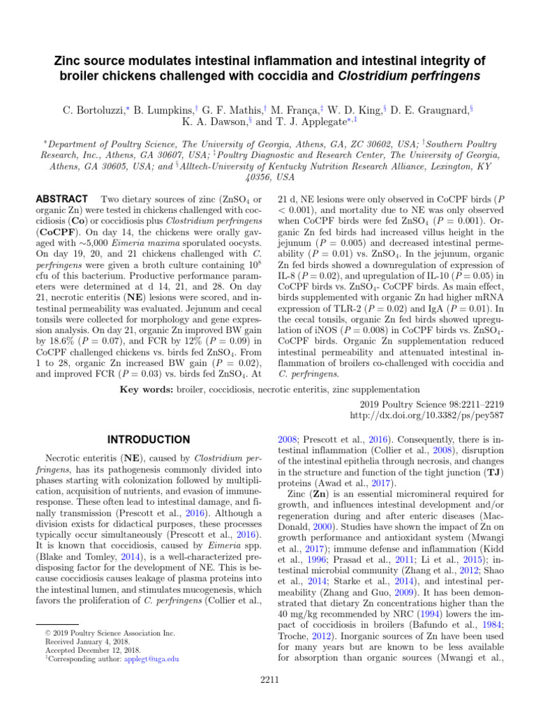 Zinc Source Modulates Intestinal Inflammation and Intestinal Integrity ...