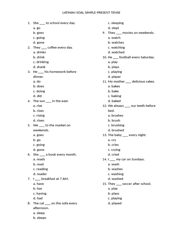 Latihan Soal Simple Present Tense | PDF | Chess Openings | Chess