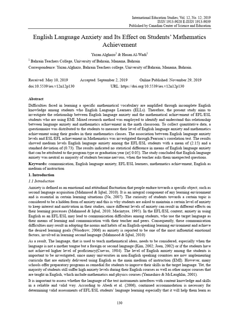 English Language Anxiety and Its Effect | PDF | English As A Second Or ...