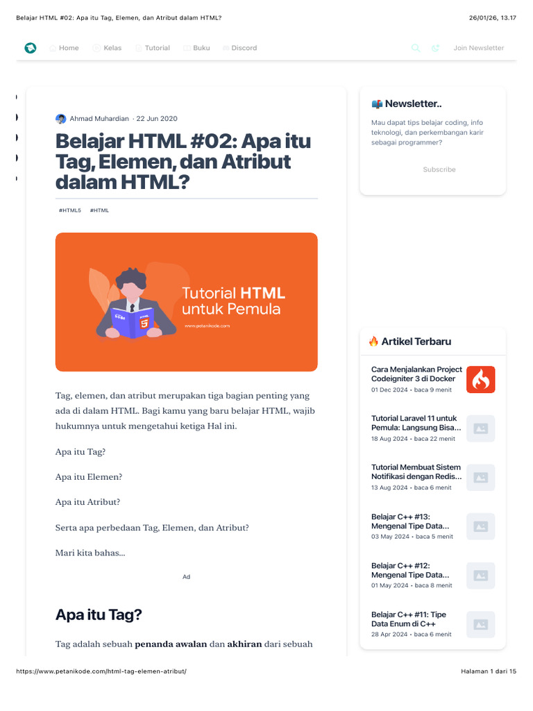 Belajar HTML #02: Apa Itu Tag, Elemen, Dan Atribut Dalam HTML? | PDF