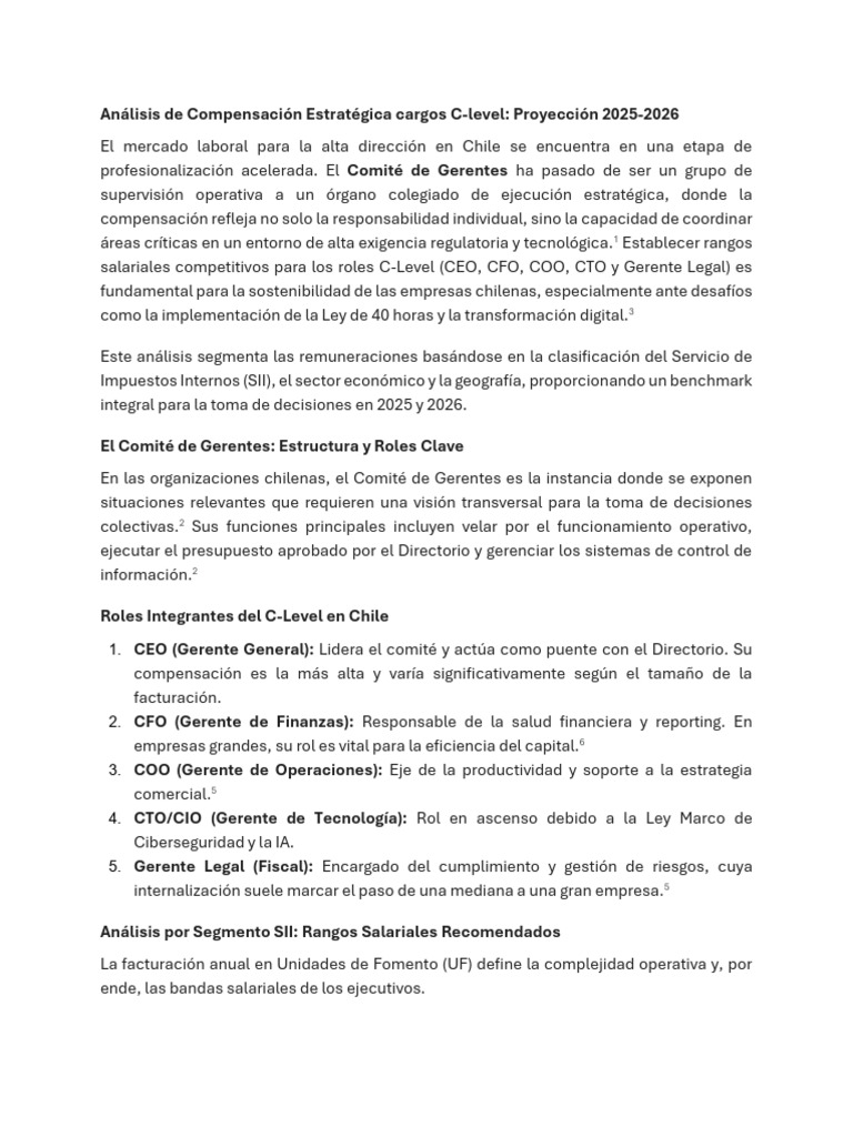 Guía Salarial Ejecutivos C-Level Chile | PDF | Salario | Chile