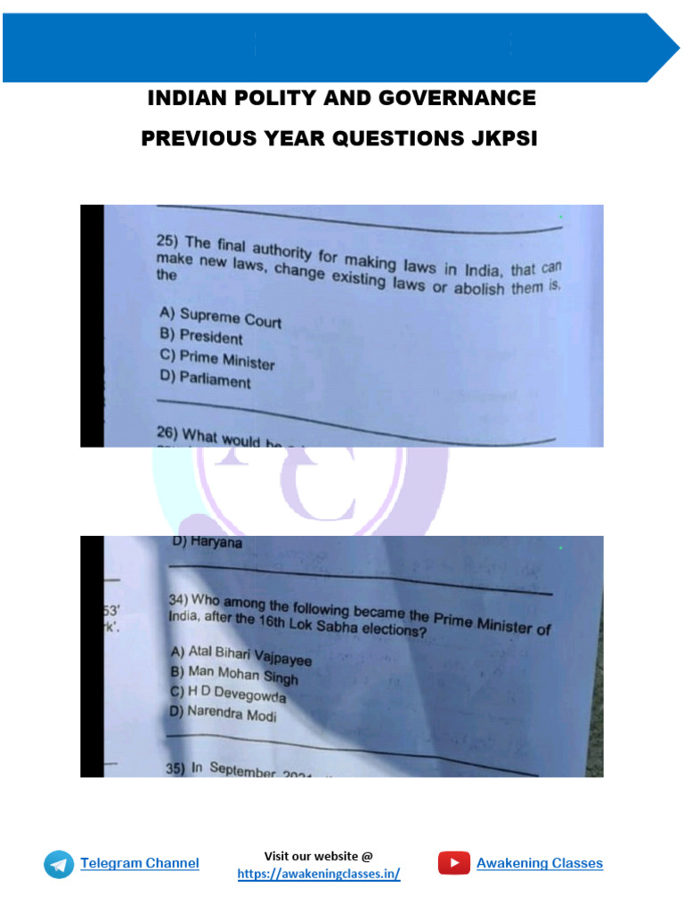 Polity Previous Year Questions | PDF
