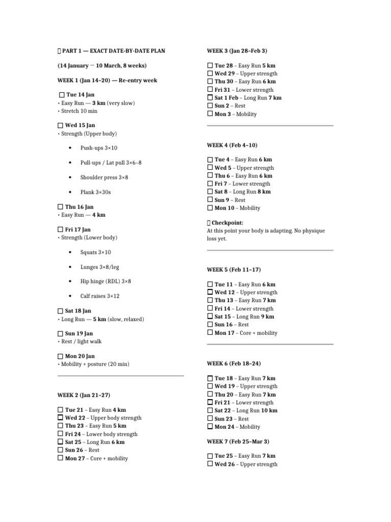 Marathon Physique Full Routine Jan To Mar | PDF | Physical Exercise ...