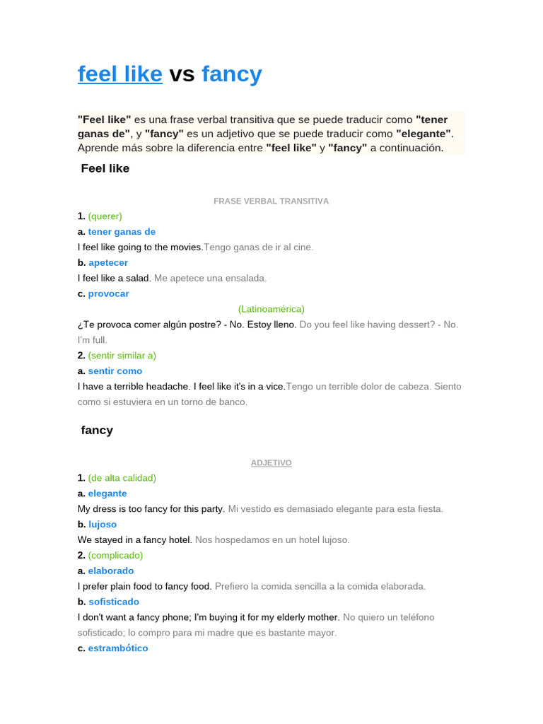 Feel Like vs Fancy | PDF