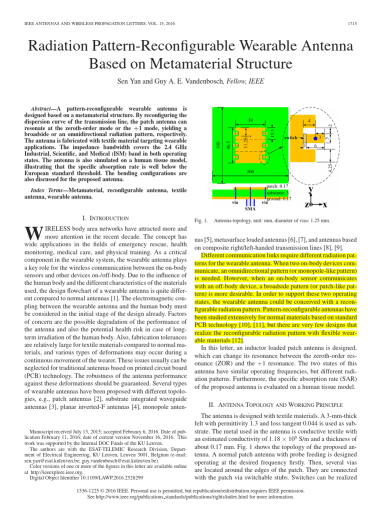 Radiation Pattern-Reconfigurable Wearable Antenna Based On Metamaterial ...