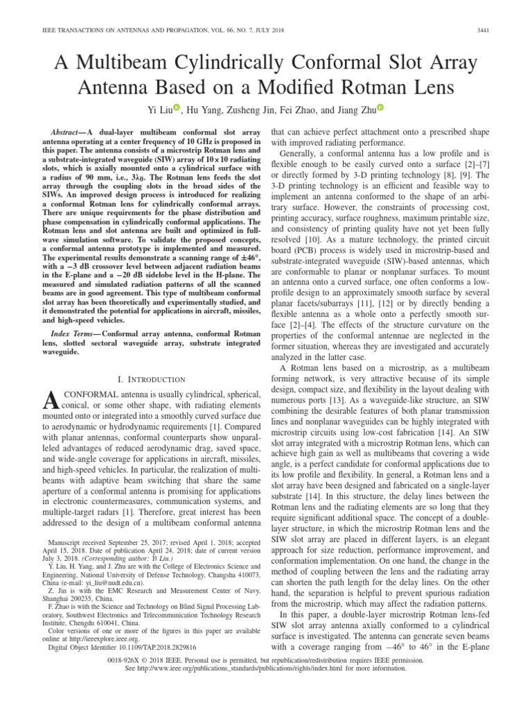 A Multibeam Cylindrically Conformal Slot Array Antenna Based on a ...
