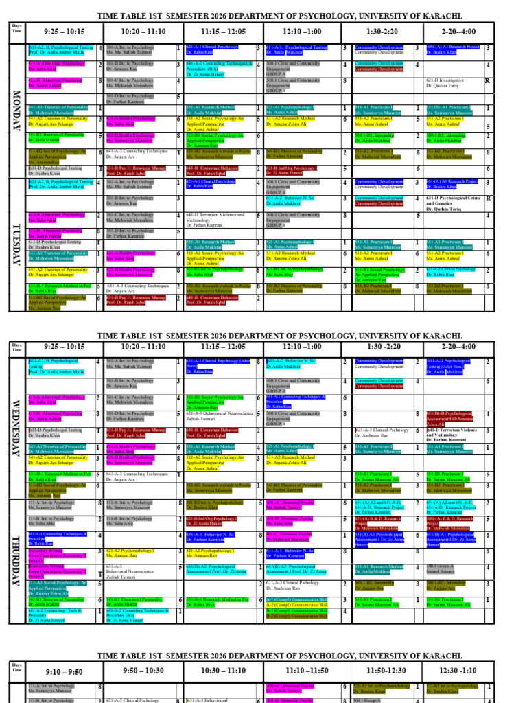 Morning Time Table 1st Semester 2026 | PDF | Psychology | Behavioural ...