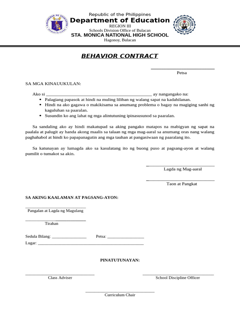 Behavior Contract | PDF