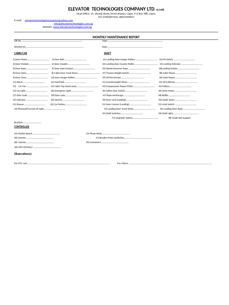 Maintenance Report Sheet | PDF
