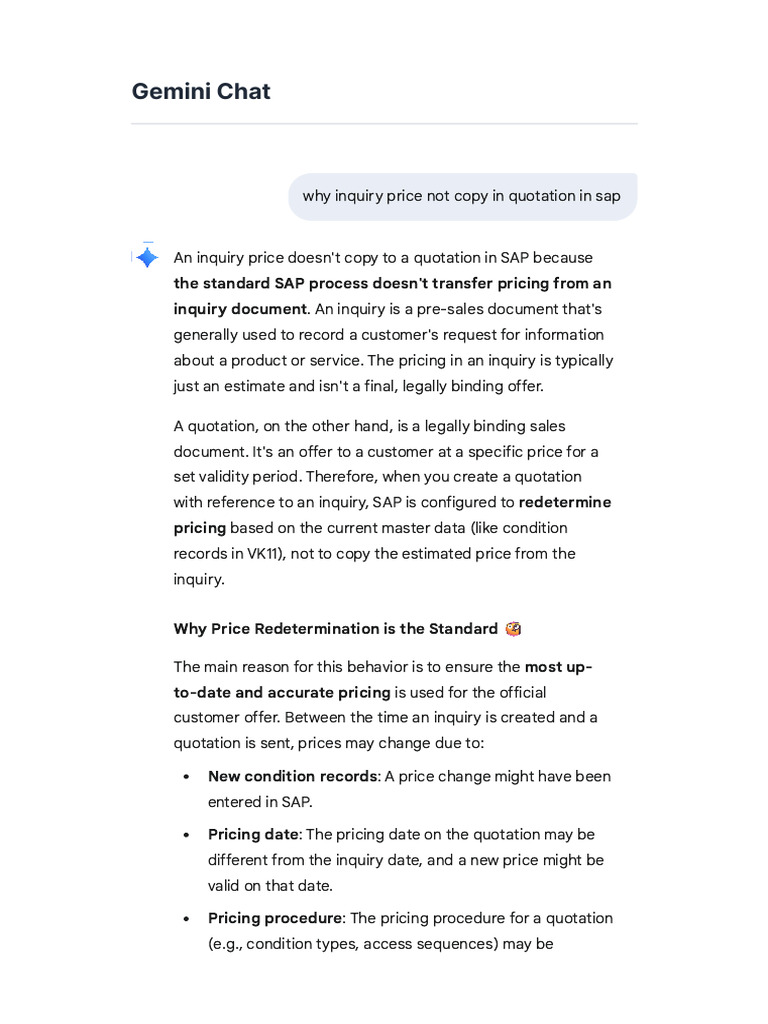 Why Inquiry Price Not Copy in Quotation in Sap | PDF