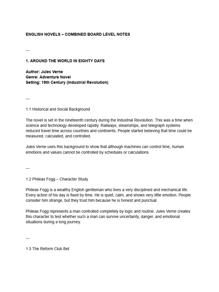 English Novels - Combined Board Level Notes | PDF | Sherlock Holmes ...