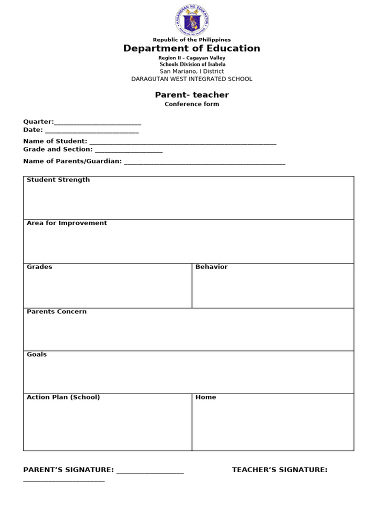 Ks 2-3 Parent Teacher Conference Form | PDF