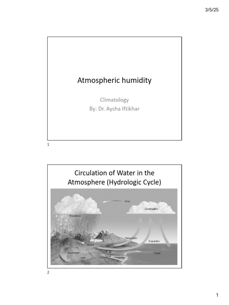Lecture 7-Atmospheric Humidity | PDF | Humidity | Water Vapor