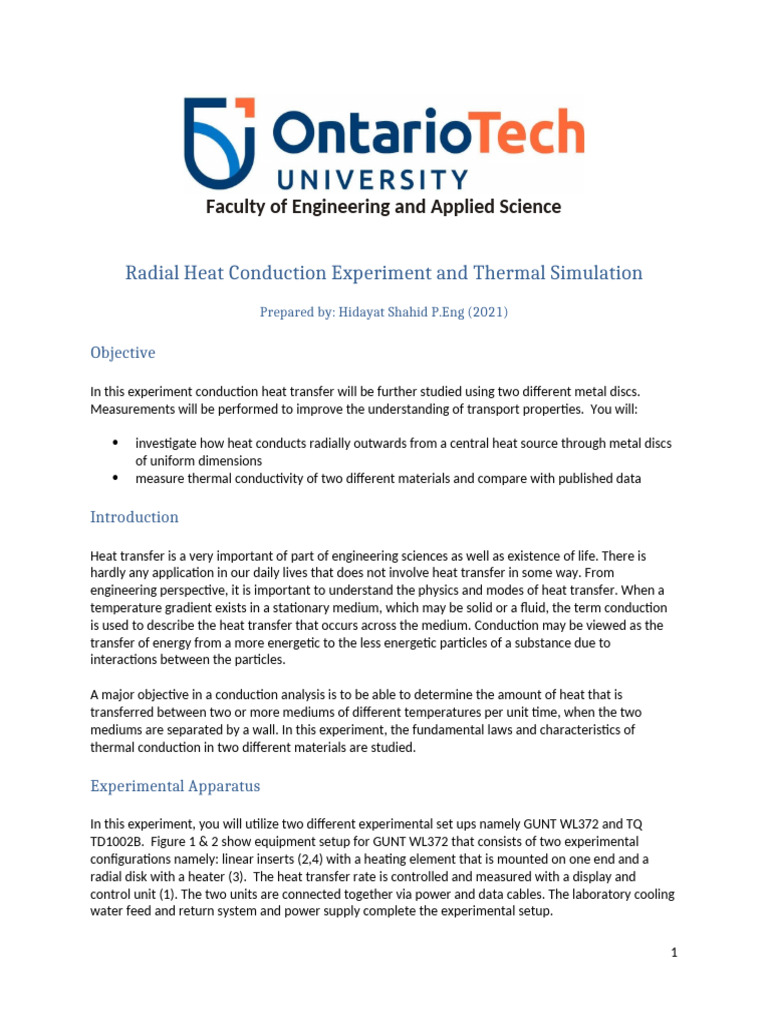 MECE3930U Lab 2 Radial Heat Conduction | PDF | Thermal Conduction ...