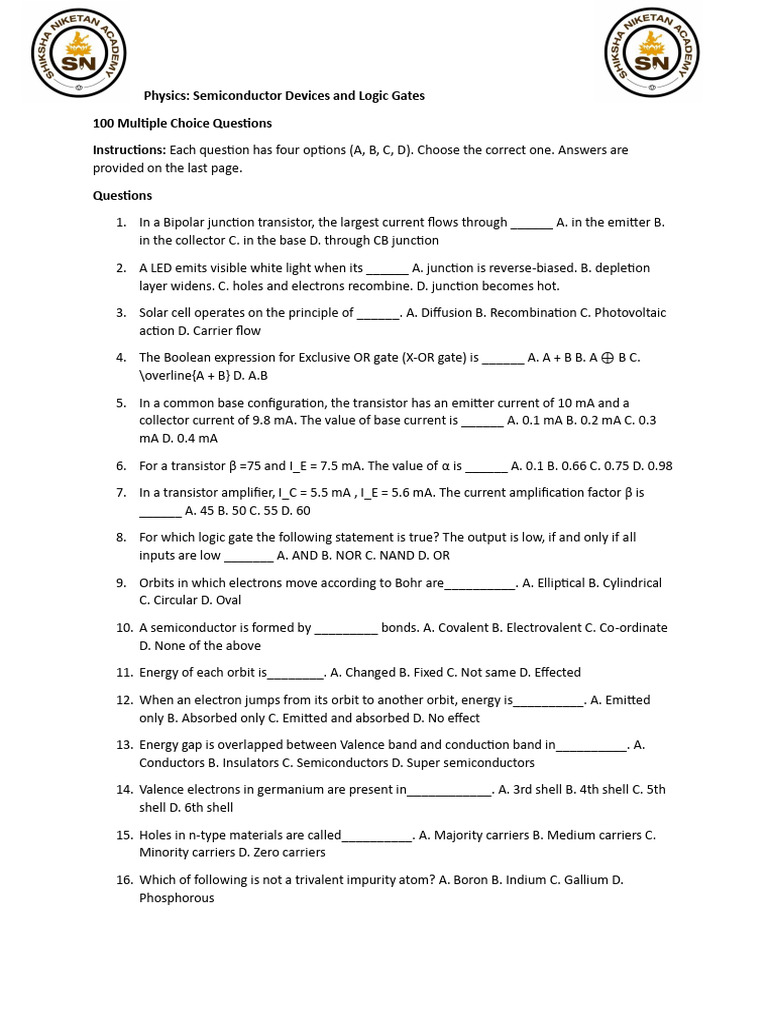 Semiconductor Worksheet | PDF | P–N Junction | Diode