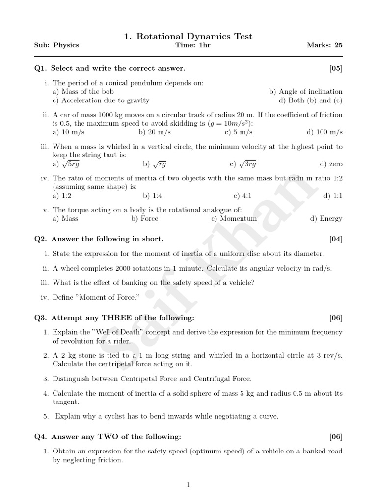 Rotational Dynamics Test Series | PDF | Rotation Around A Fixed Axis ...