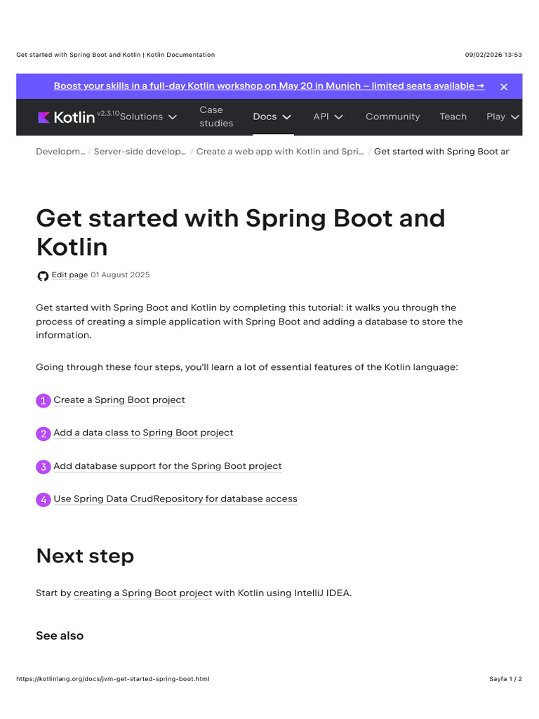 Get Started With Spring Boot and Kotlin - Kotlin Documentation | PDF