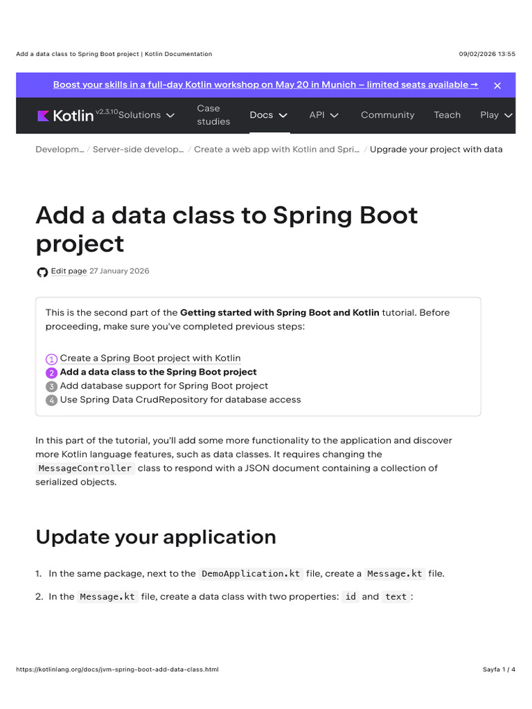 Add a Data Class to Spring Boot Project | Kotlin Documentation | PDF ...