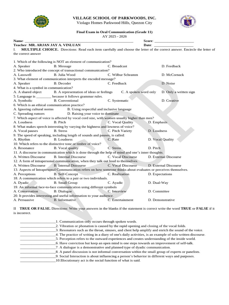 Final Exam in Oral Comm | PDF | Communication | Human Voice