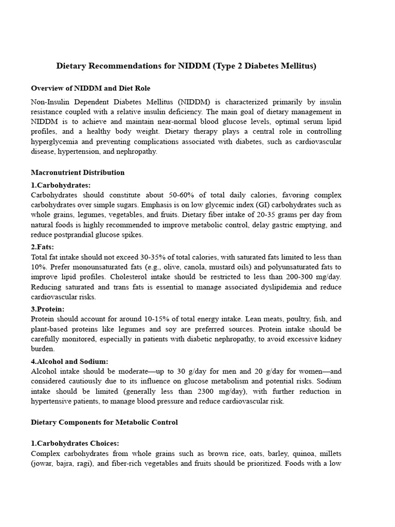 Dietary Recommendations For NIDDM & IDDM | PDF | Fat | Carbohydrates