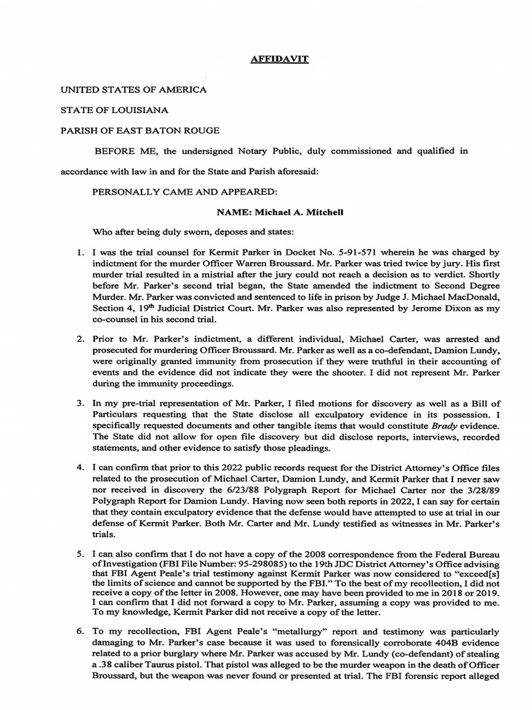 Kermit Parker Attorney's Affidavit | PDF | Affidavit | Criminal Law